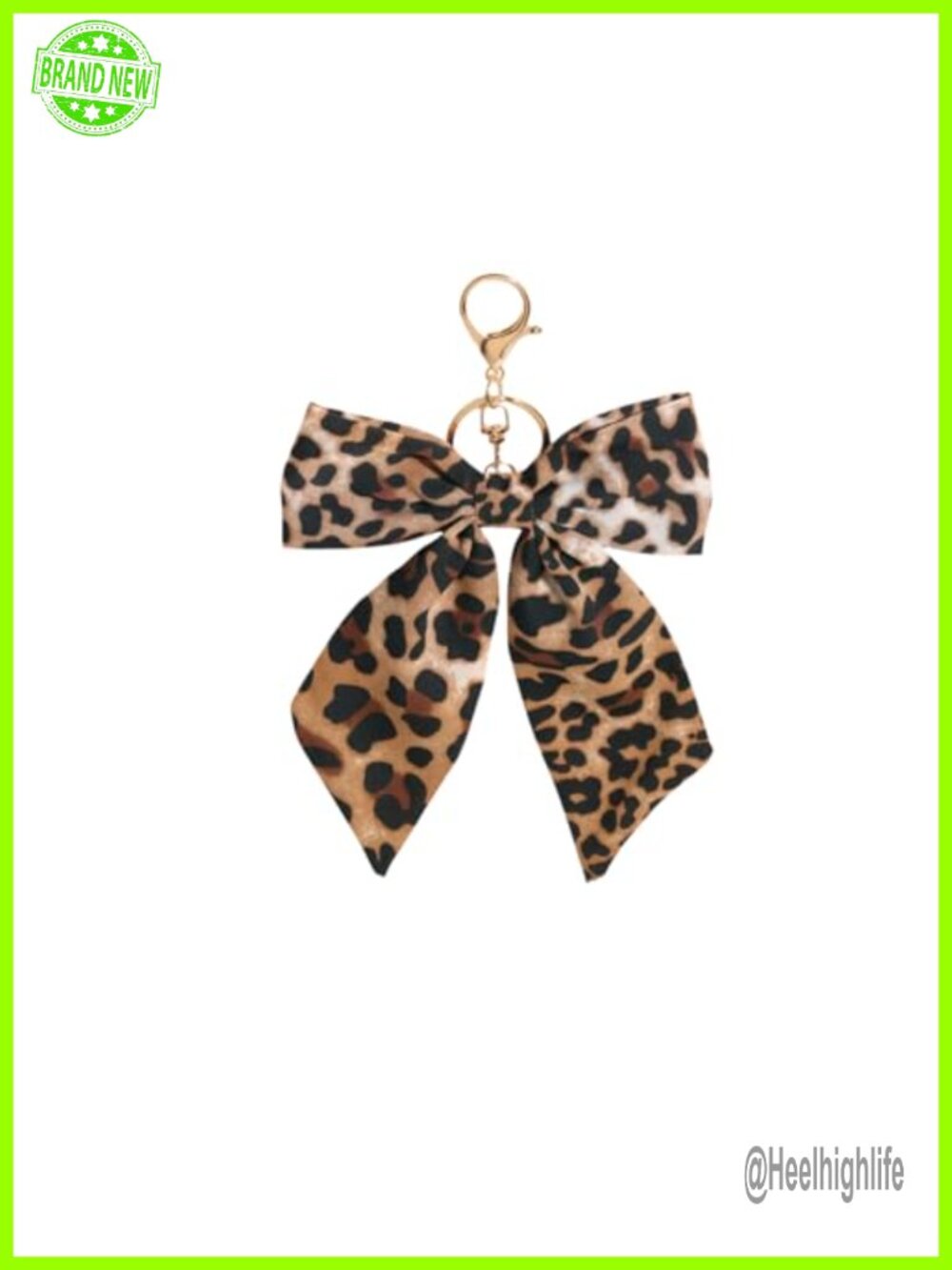Leopard Print Bow Keychain Fabric Ribbon Bag Charm Gold Lobster Clasp